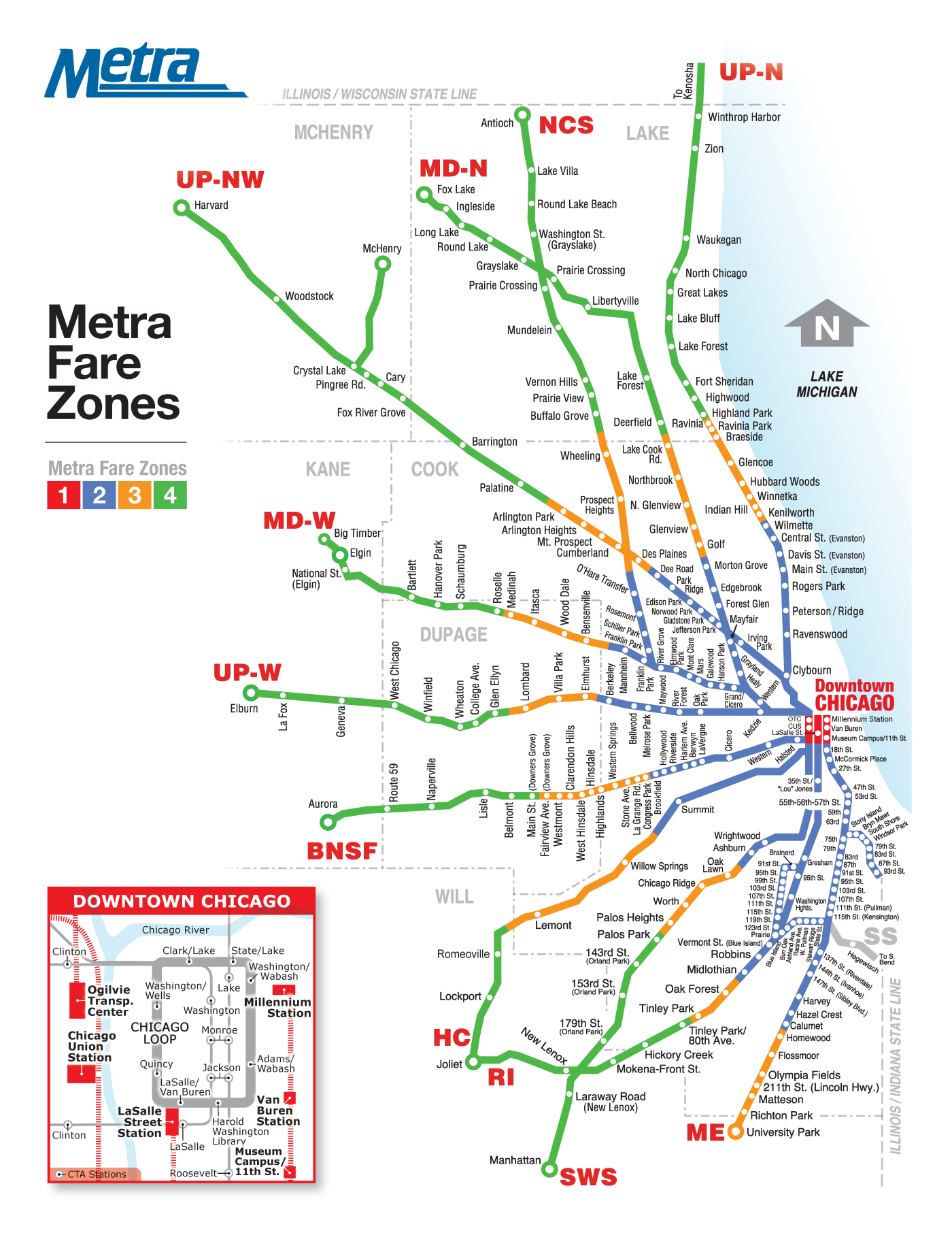 metra fare zone map